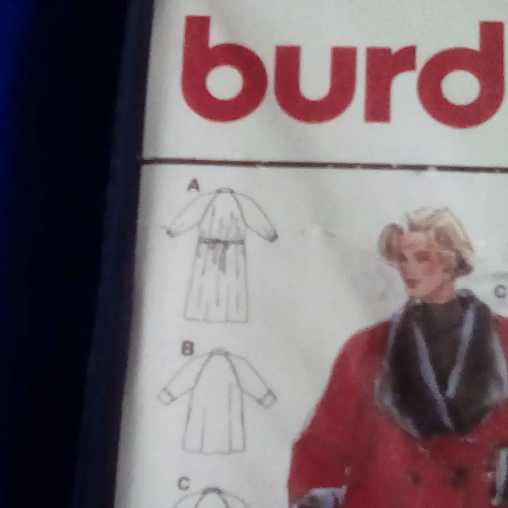 Burda 1 or2 Breasted Lined Coat Sz 12-22